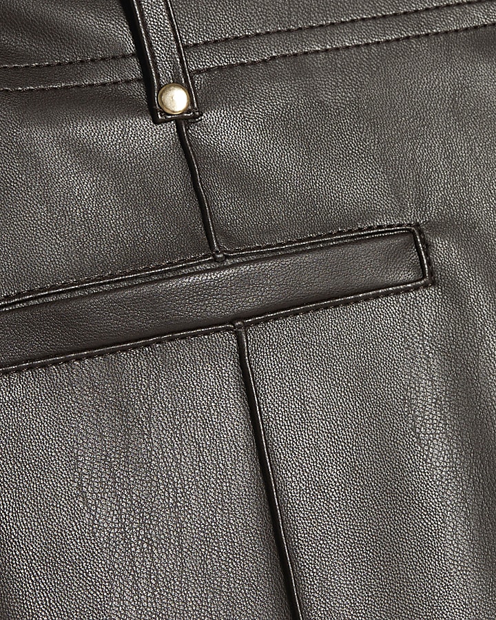 Petite Brown Faux Leather Crop Trousers