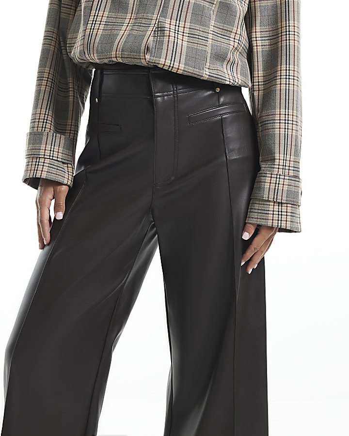 Petite Brown Faux Leather Crop Trousers