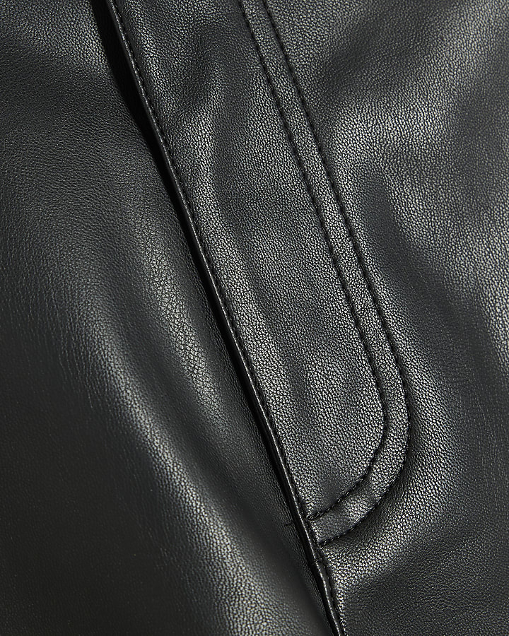 Petite Black Faux Leather Barrel Leg Trousers