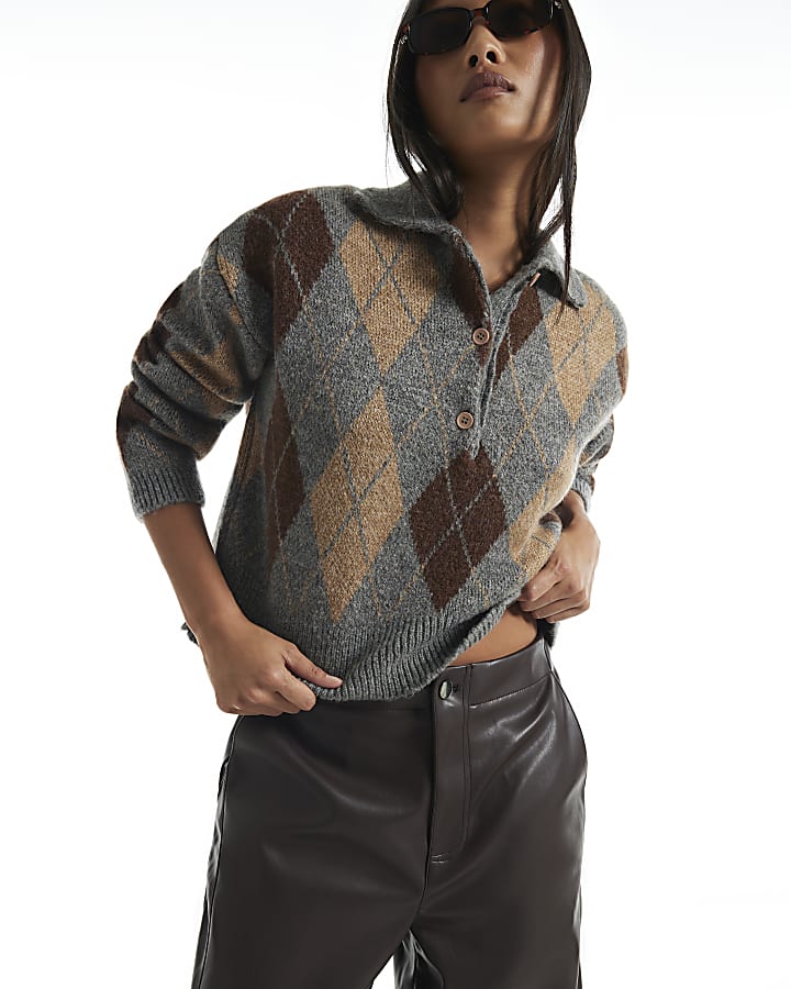 Petite Brown Faux Leather Barrel Leg Trousers