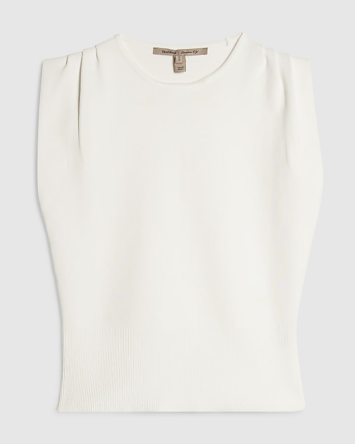 White Knitted Sleeveless Top