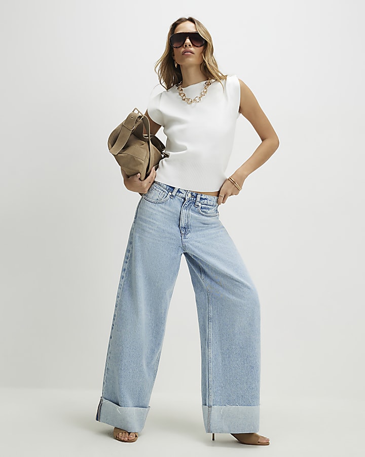 White Knitted Sleeveless Top