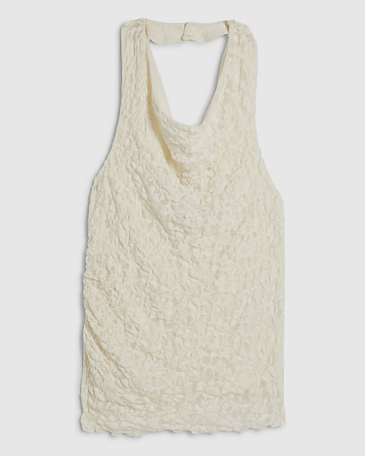 Petite Cream Lace Halter Cowl Neck Top