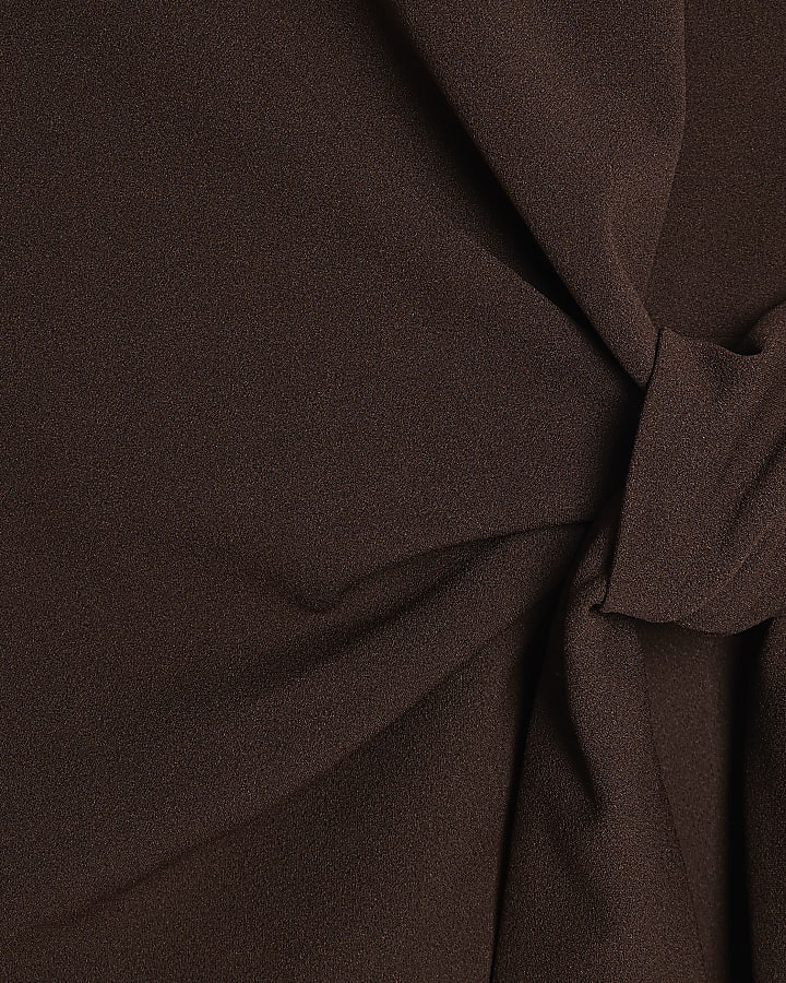 Brown Sleevless Tie Side Top