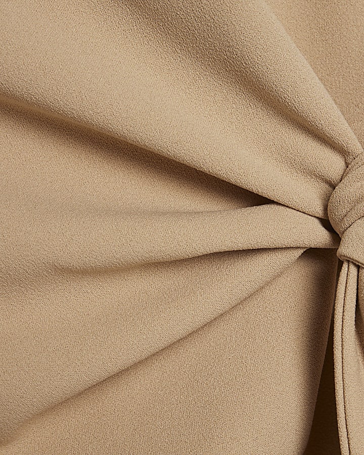 Beige Short Sleeve Tie Side Top