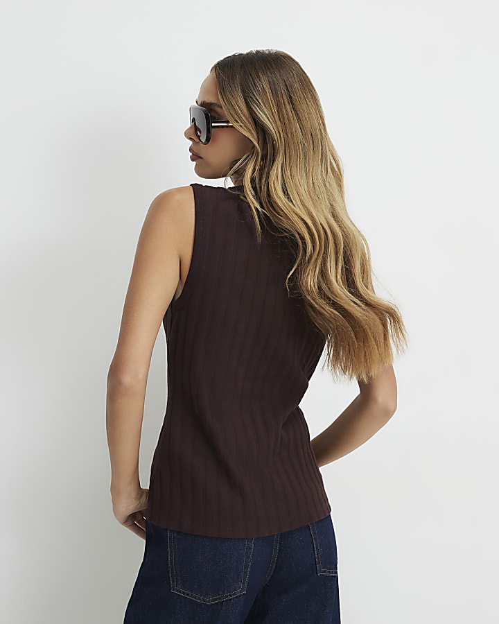 Brown Sleeveless Popper Tank Top 2 Pack