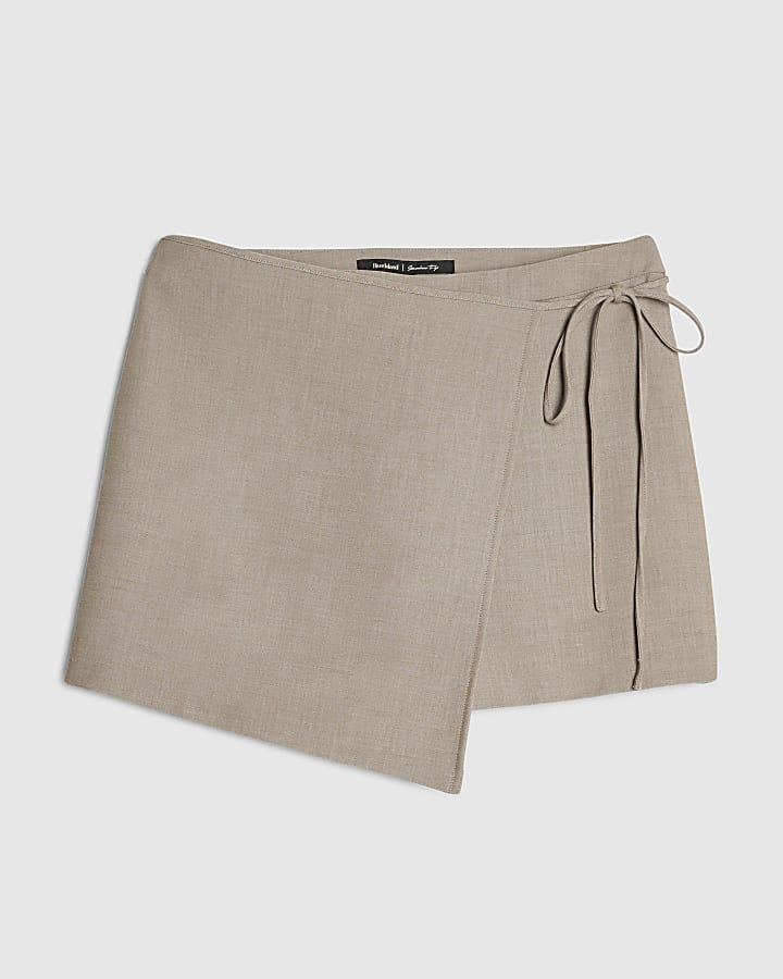 Grey Hybrid Tie Detail Tailored Skort