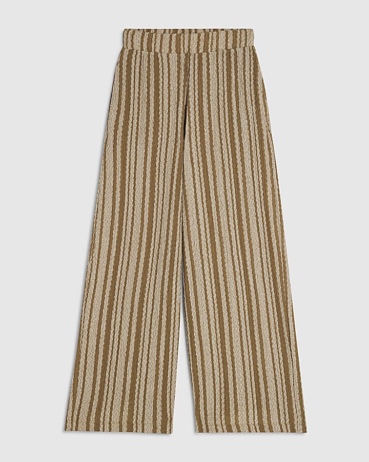 Green Striped Textured Wide Leg Trousers