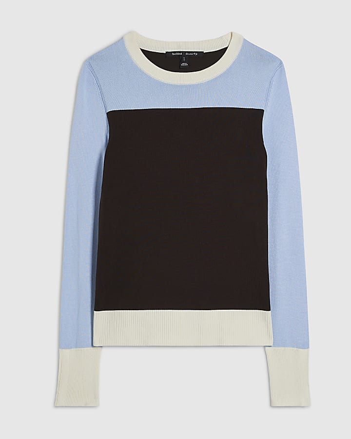 Brown Colour Blocked Knit Top