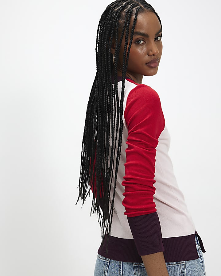 Pink Colour Blocked Knit Top