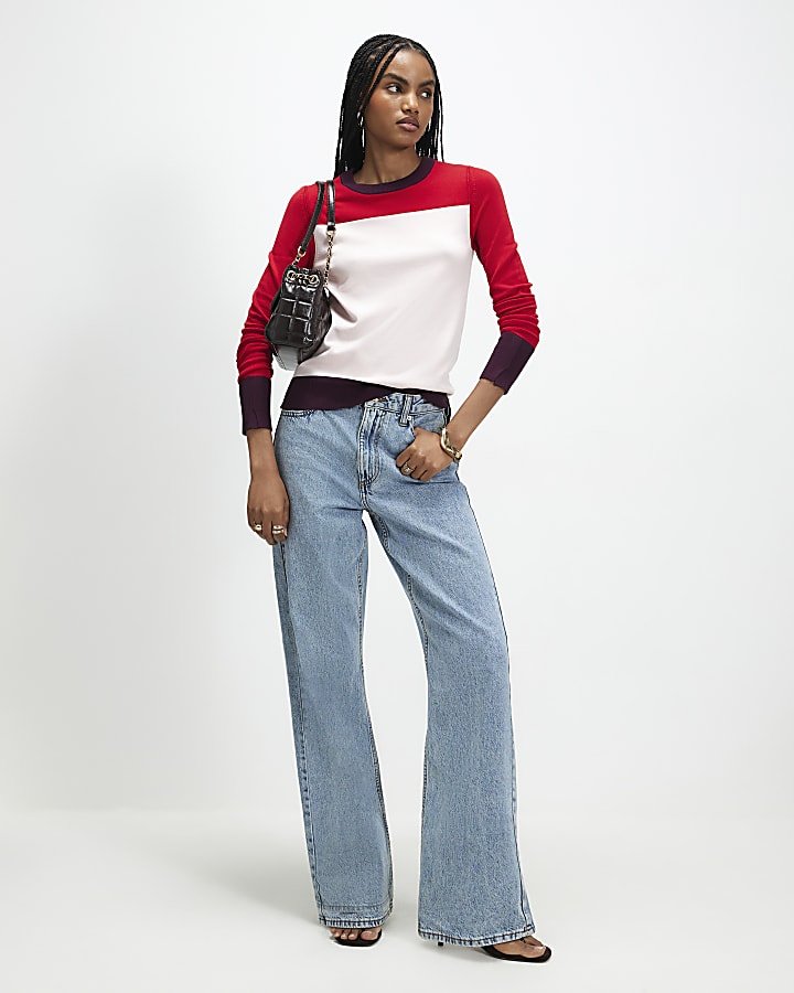 Pink Colour Blocked Knit Top