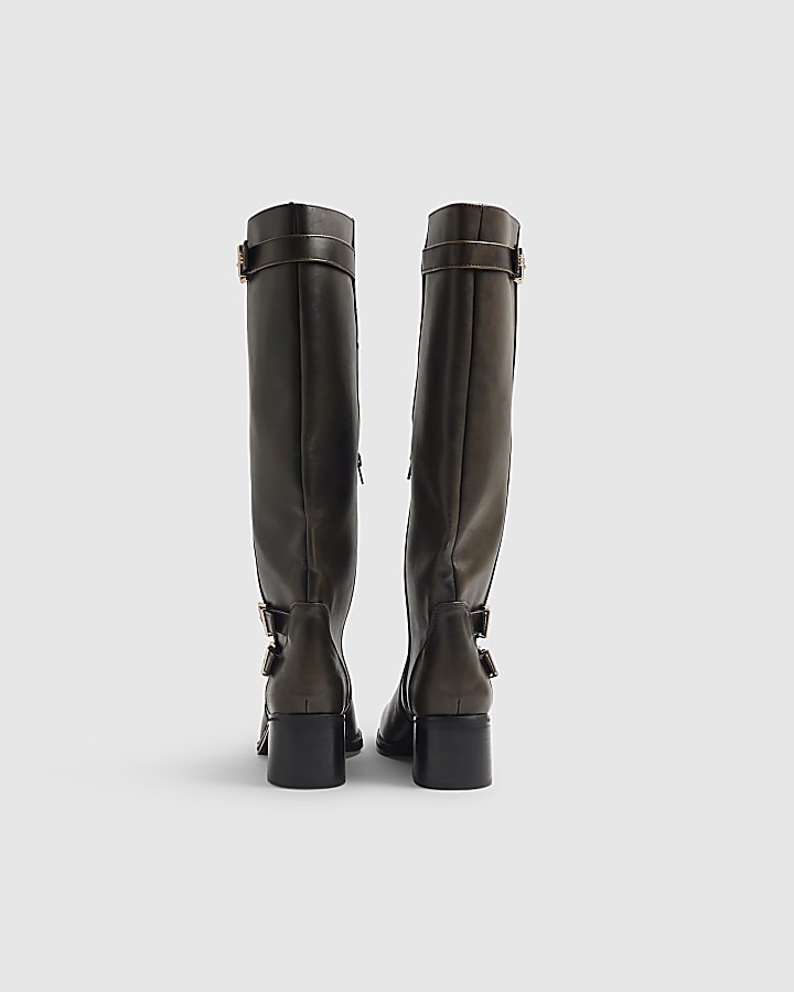 Brown Buckle High Leg Boots