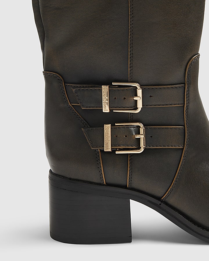 Brown Buckle High Leg Boots