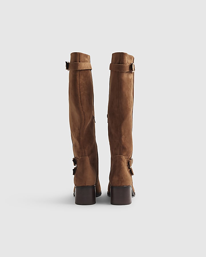 Brown Buckle High Leg Boots