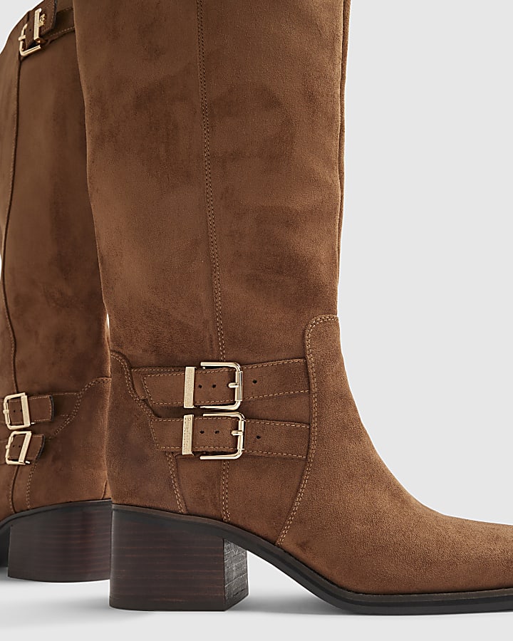 Brown Buckle High Leg Boots