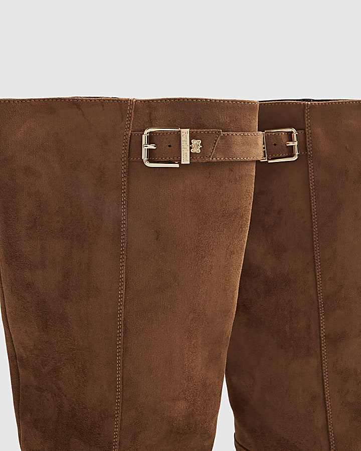 Brown Buckle High Leg Boots