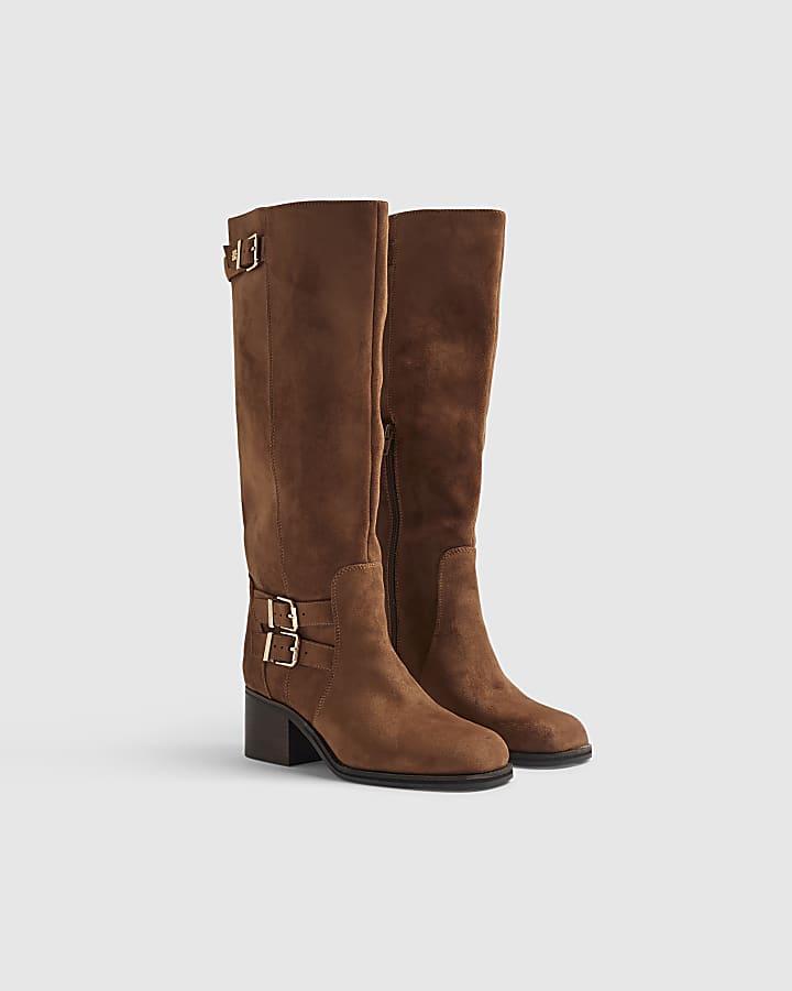 Brown Buckle High Leg Boots
