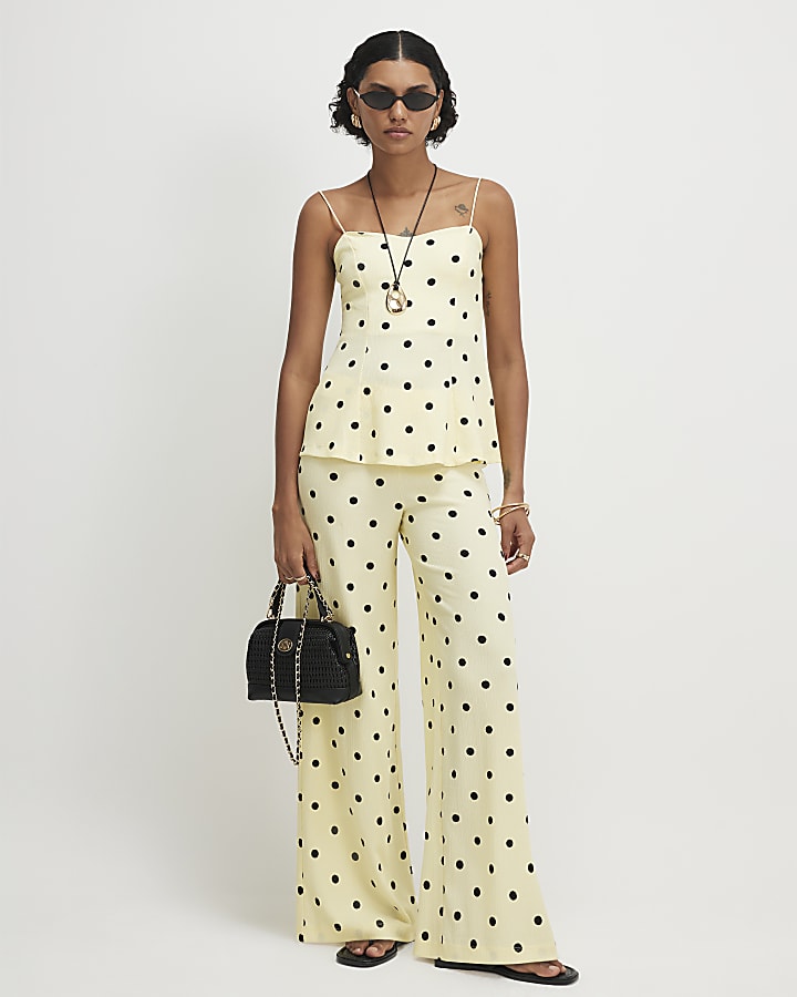 Yellow Polka Dot Wide Leg Joggers