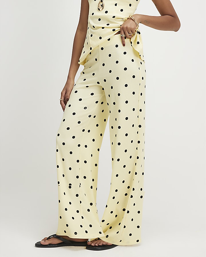 Yellow Polka Dot Wide Leg Joggers