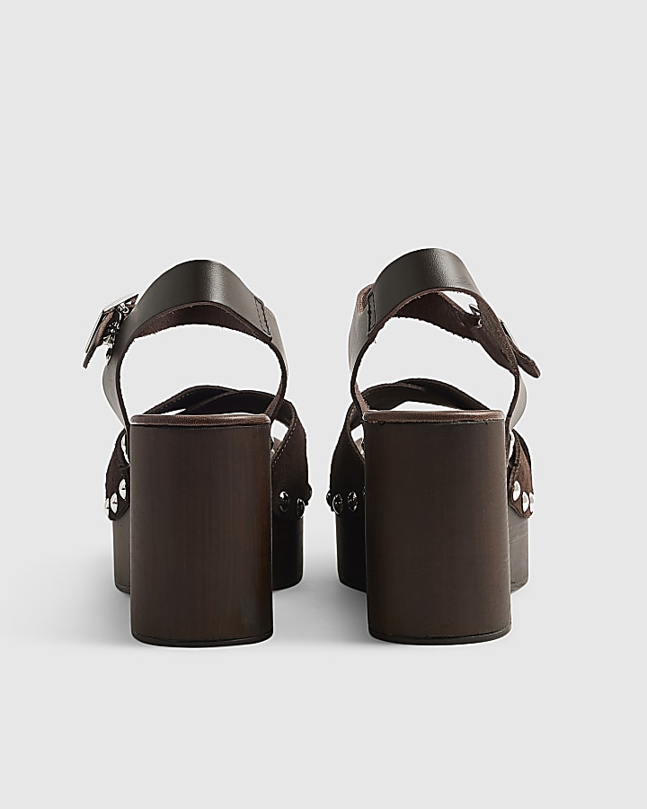 Brown Suede Clog Wedge Sandals