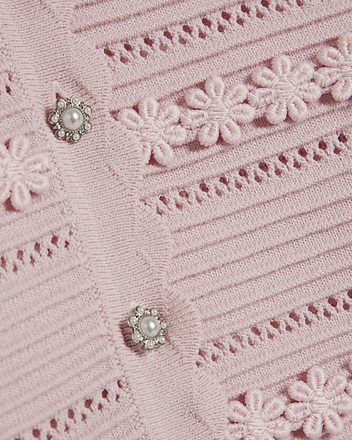 Pink Knitted Short Sleeve Daisy Cardigan