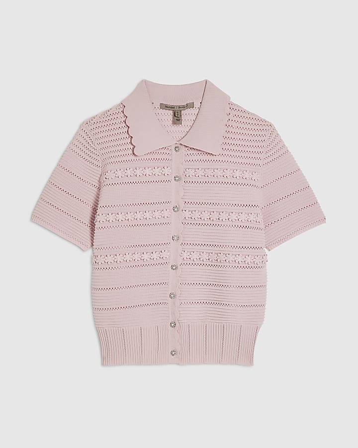 Pink Knitted Short Sleeve Daisy Cardigan