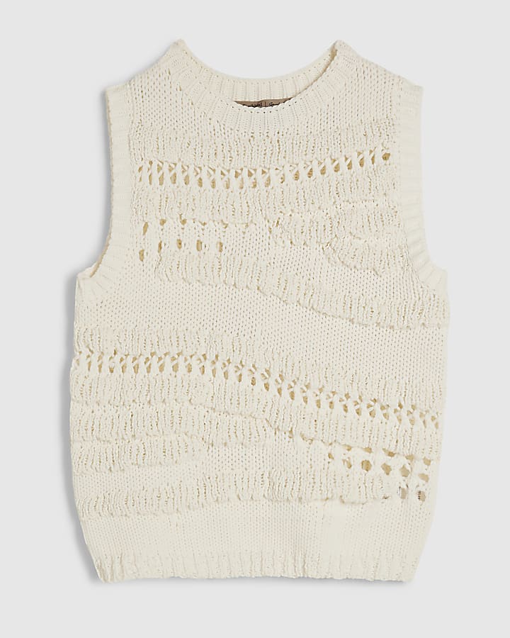 White Knit Stitch Tank Top