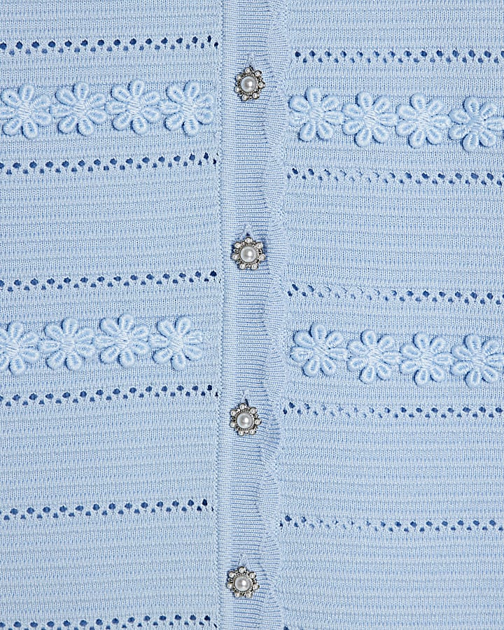 Blue Knitted Short Sleeve Daisy Cardigan