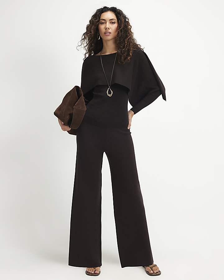 Brown Knit Cape 2 In 1 Top