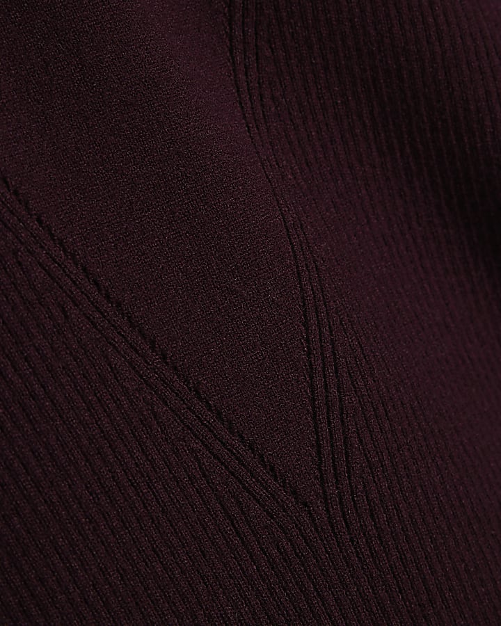 Red Knitted Ribbed High Neck Top