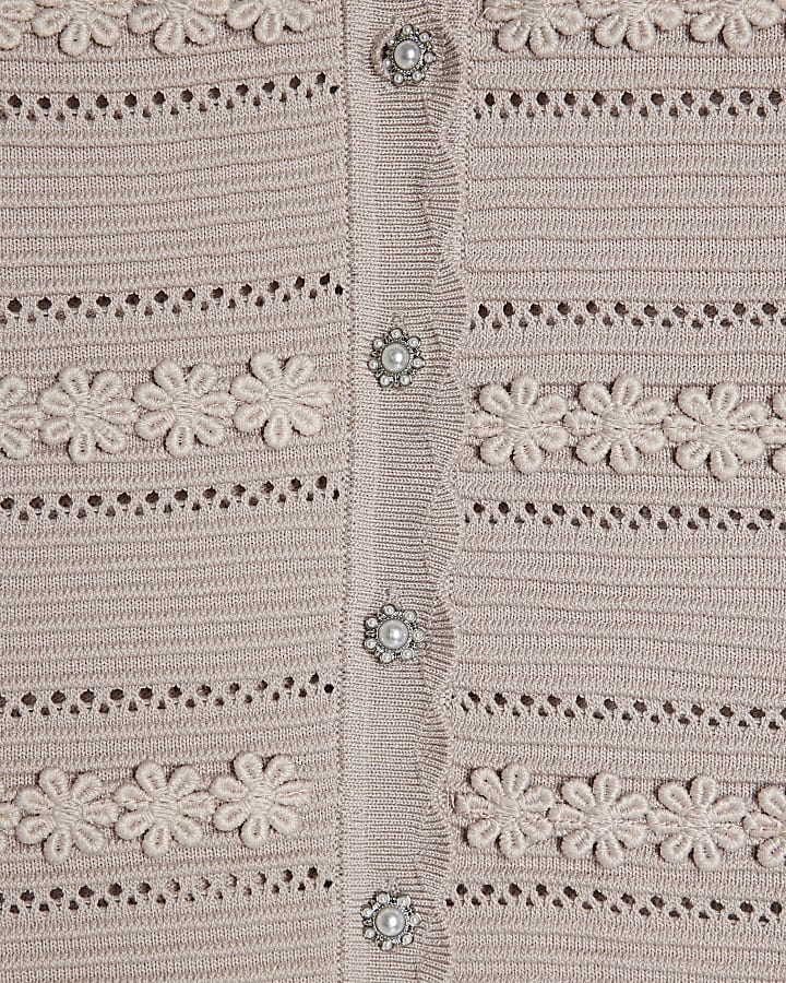 Beige Knitted Short Sleeve Daisy cardigan
