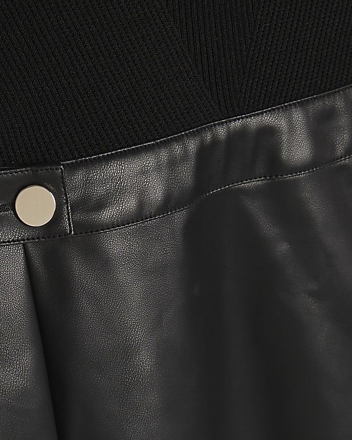 Black Faux Leather Knit Hybrid Skater Dress