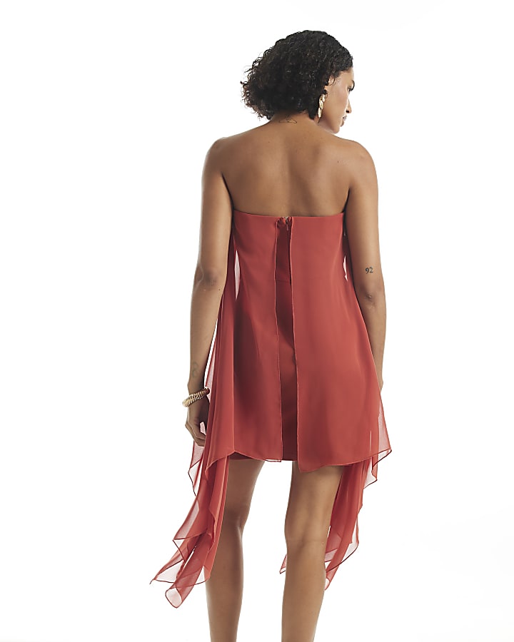 Brown Bandeau Mini Dress