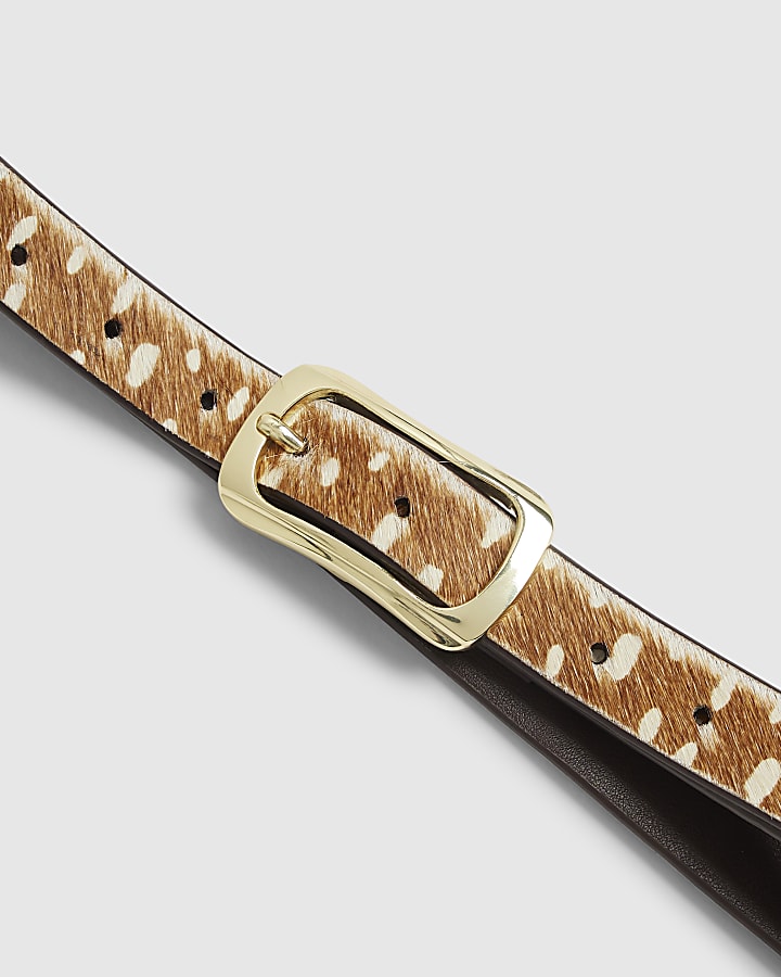 Brown Deer Faux Hair Leather Belt