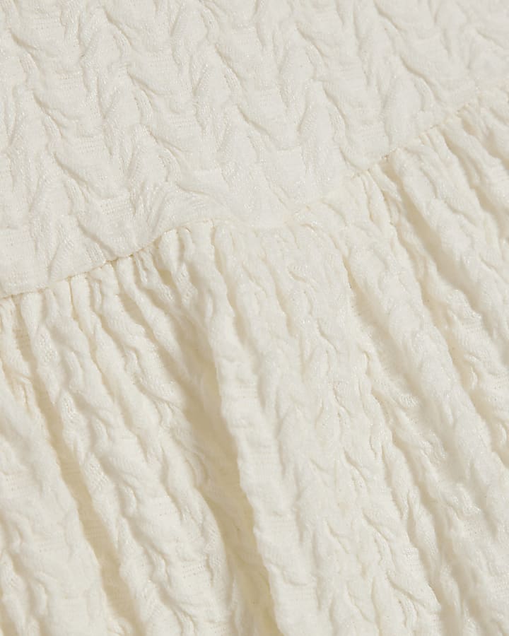 Cream Cotton Blend Bandeau Texture Peplum Top