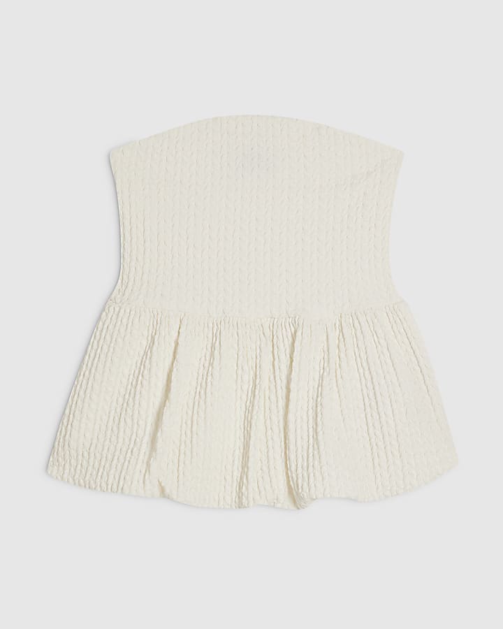 Cream Cotton Blend Bandeau Texture Peplum Top