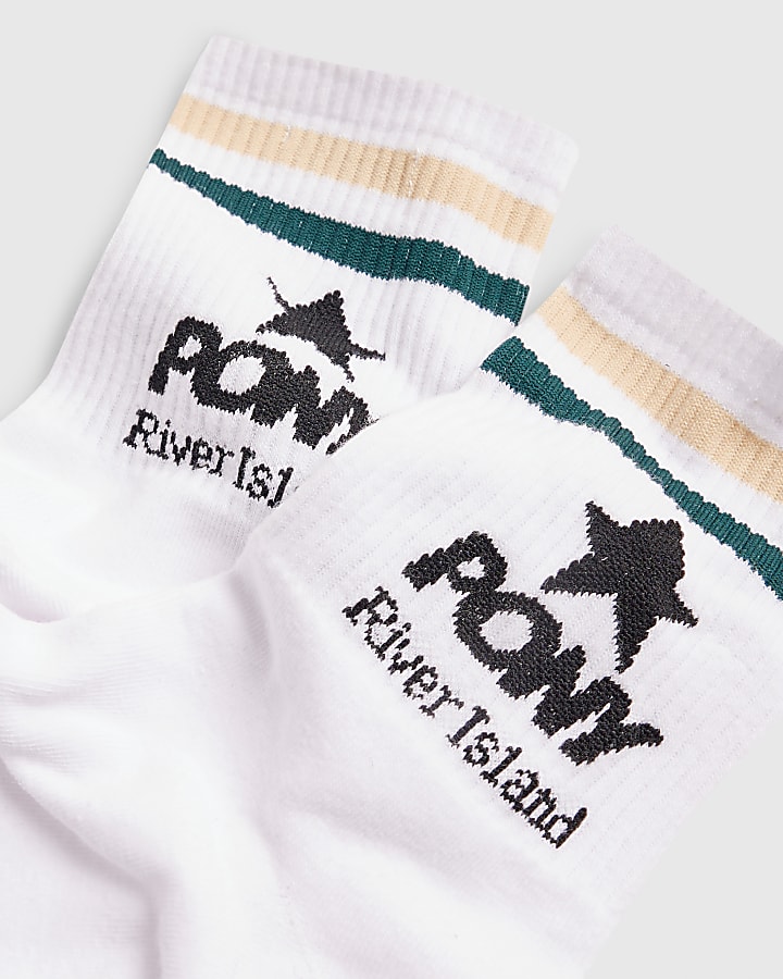 Yellow Stripe Pony White Socks