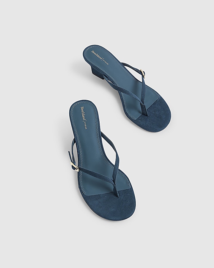 Blue Toe Thong Wedge Heels