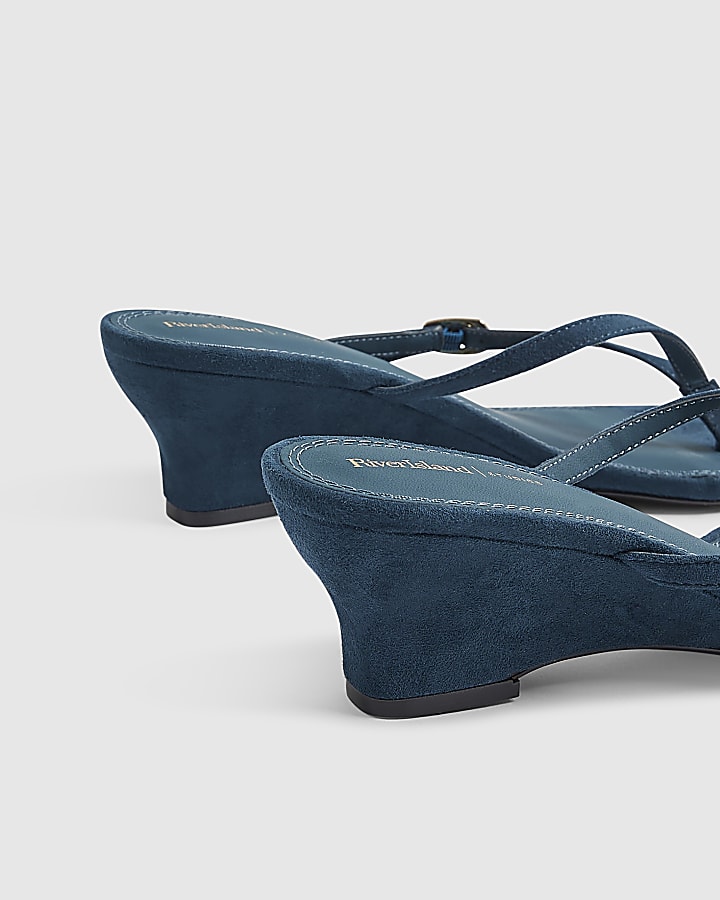Blue Toe Thong Wedge Heels