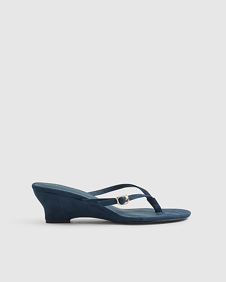 Blue Toe Thong Wedge Heels