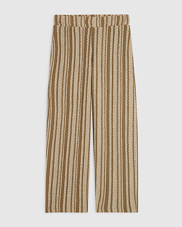 Petite Green Stripe Textured Wide Leg Joggers