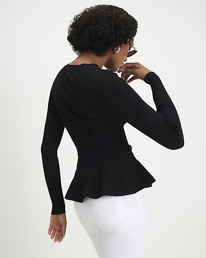 Black Knit Peplum Top