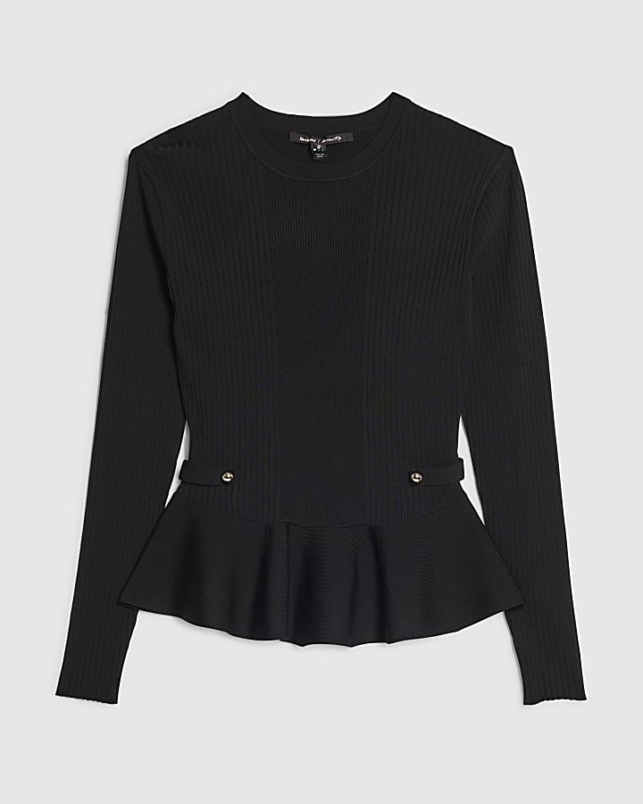 Black Knit Peplum Top