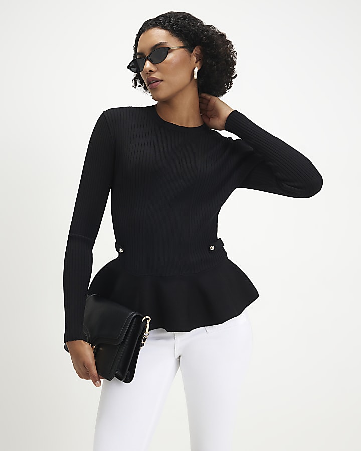 Black Knit Peplum Top