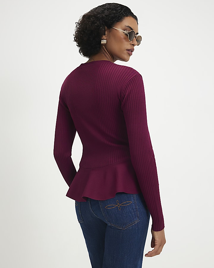 Red Knit Peplum Top