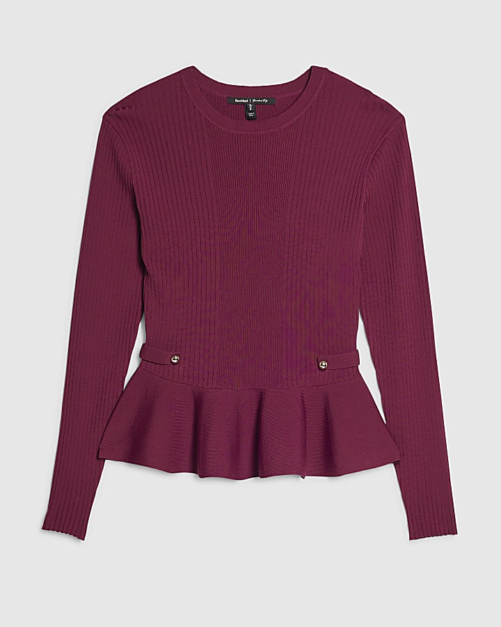 Red Knit Peplum Top