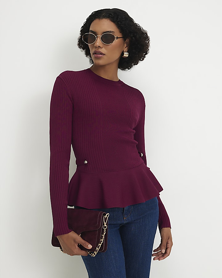 Red Knit Peplum Top