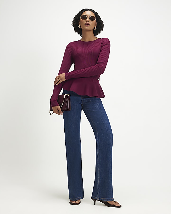 Red Knit Peplum Top
