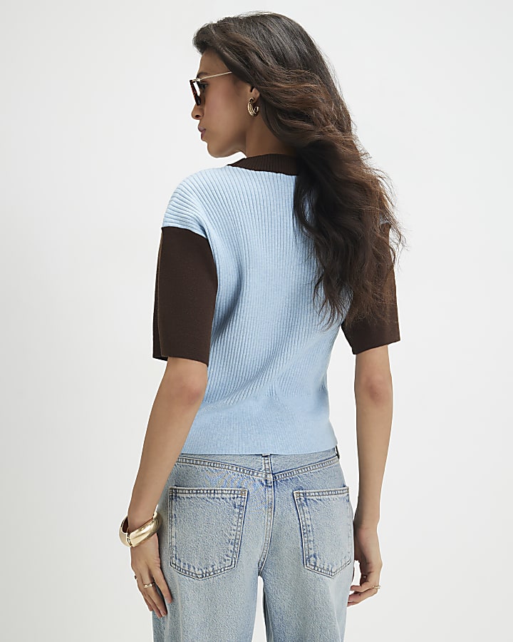 Brown Knitted Short Sleeve Top