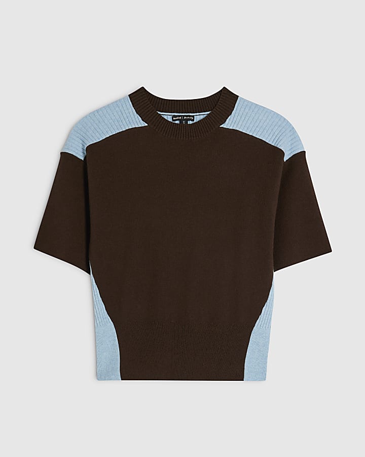 Brown Knitted Short Sleeve Top